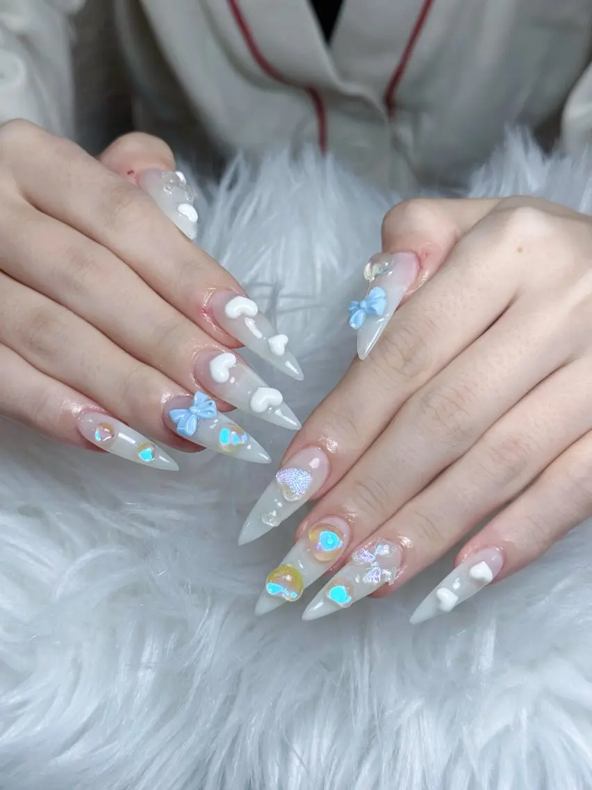 ネイル フレンチネイル ジェルネイル キラキラネイル 韓国ネイル レース Julli NailStudioのネイルデザイン