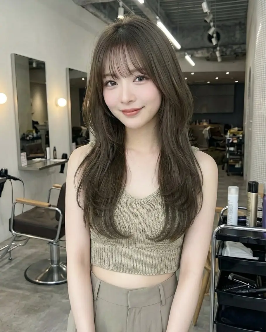 ロング レイヤーカット カット ヘアカラー トリートメント レイヤー/顔周り カット/松岡 祥利のヘアスタイル