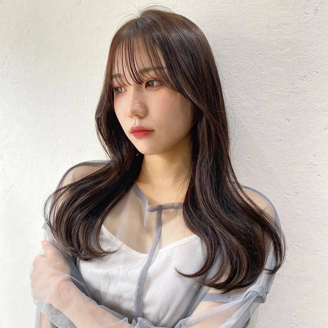 ロング カラー 黒髪 ブラウンカラー ダークブラウン カット ヘアカラー トリートメント SHICENEケイ レイヤーカット🦋のヘアスタイル