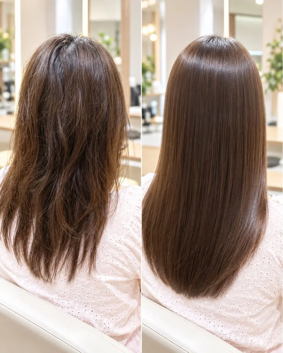 ロング カット 縮毛矯正 顔周りレイヤー/透明 感カラー/難波雄雅のヘアスタイル