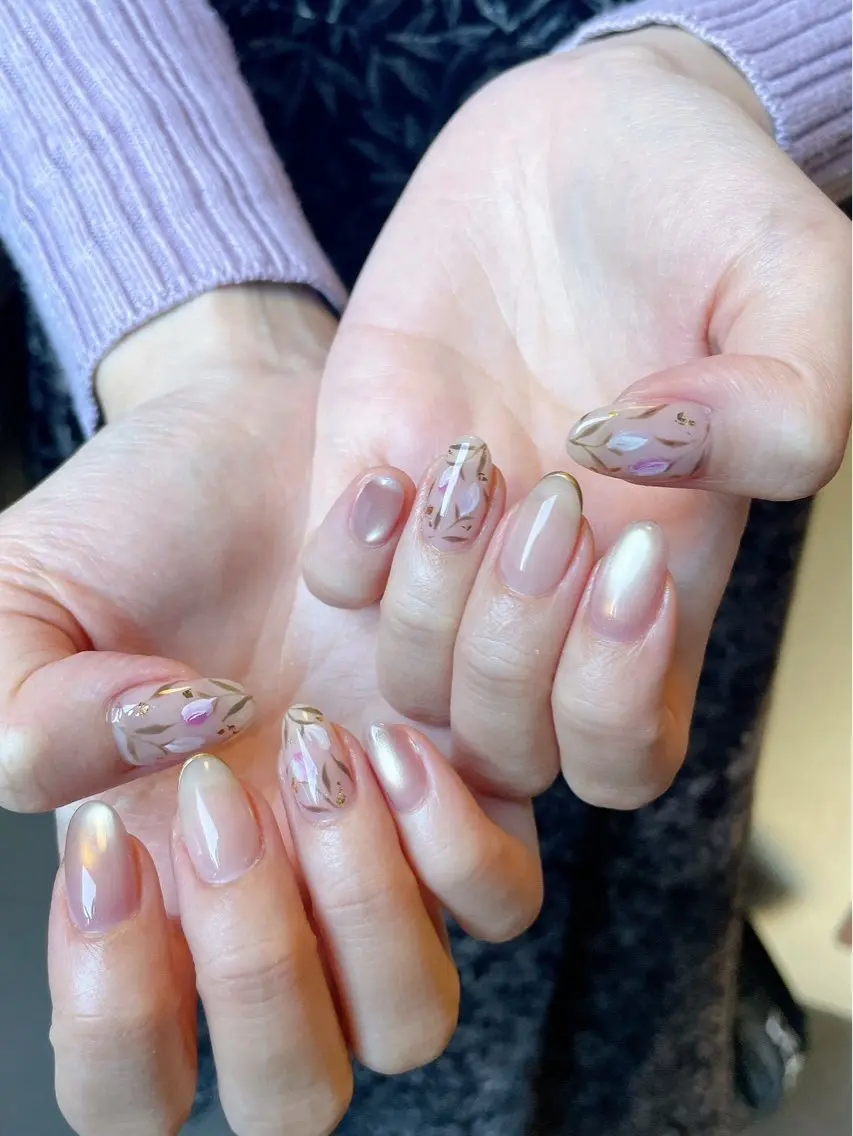 ネイル オーロラネイル 桜ネイル フラワーネイル フットネイル フレンチネイル kiki nail たまプラーザのネイルデザイン