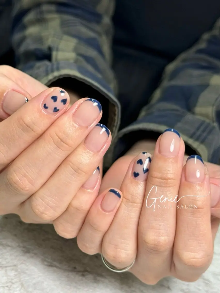 ネイル フレンチネイル ハート ハンドネイル Nail salon Genieのネイルデザイン
