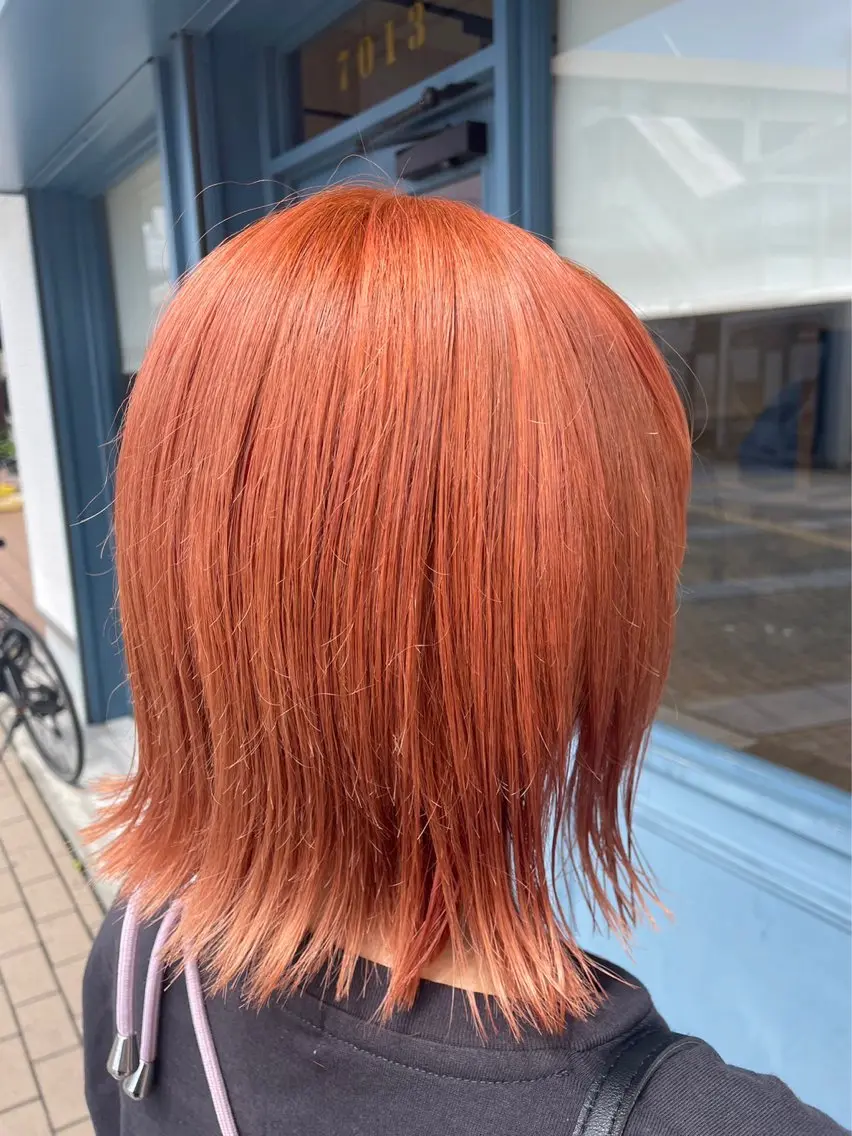 ショート カラー 切りっぱなしボブ オレンジ ピンクカラー ボブ S-TAGE Anna.Hのヘアスタイル