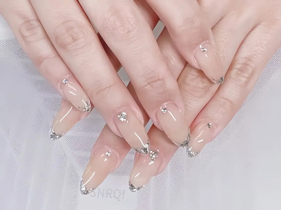 ネイル 長さ出し フレンチネイル ジェルネイル ガラスフレンチ 韓国ネイル ハンドネイル EGAO NAIL 錦糸町店のネイルデザイン