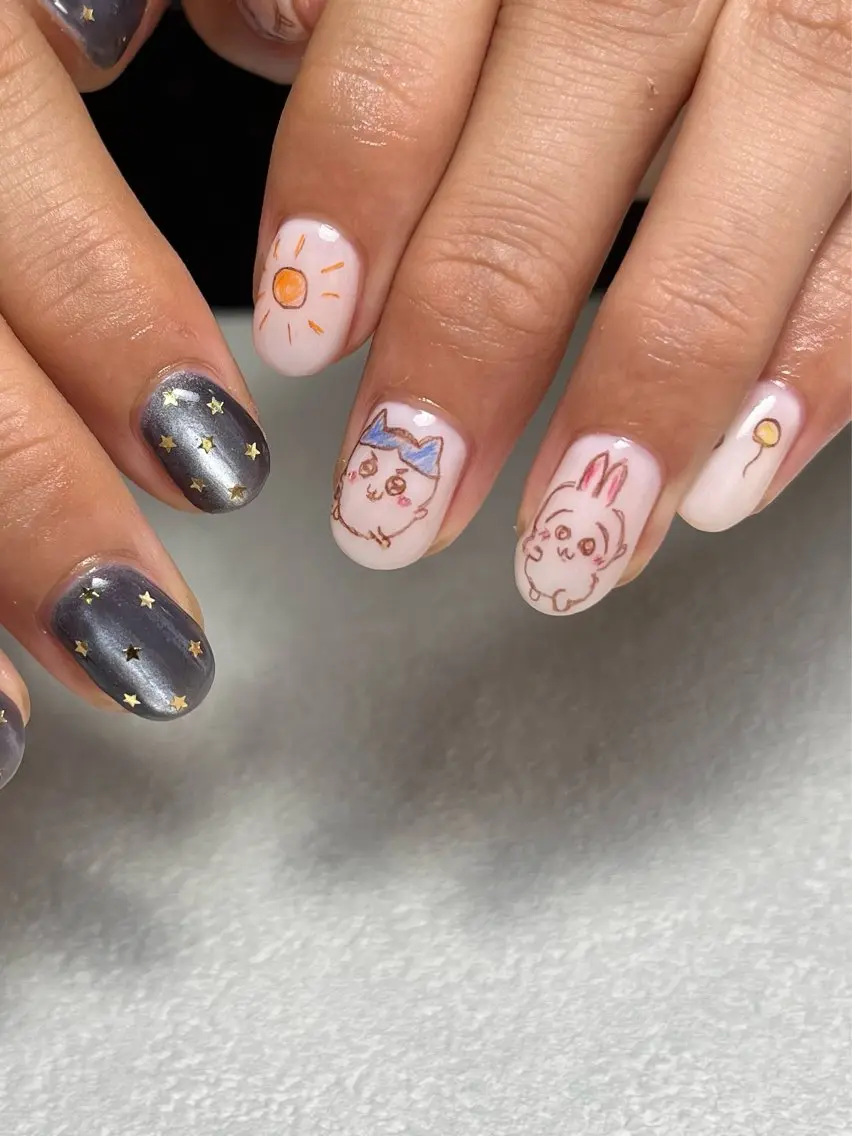 ネイル ハンドネイル tsumeya ゆるかわ手描きネイルのネイルデザイン