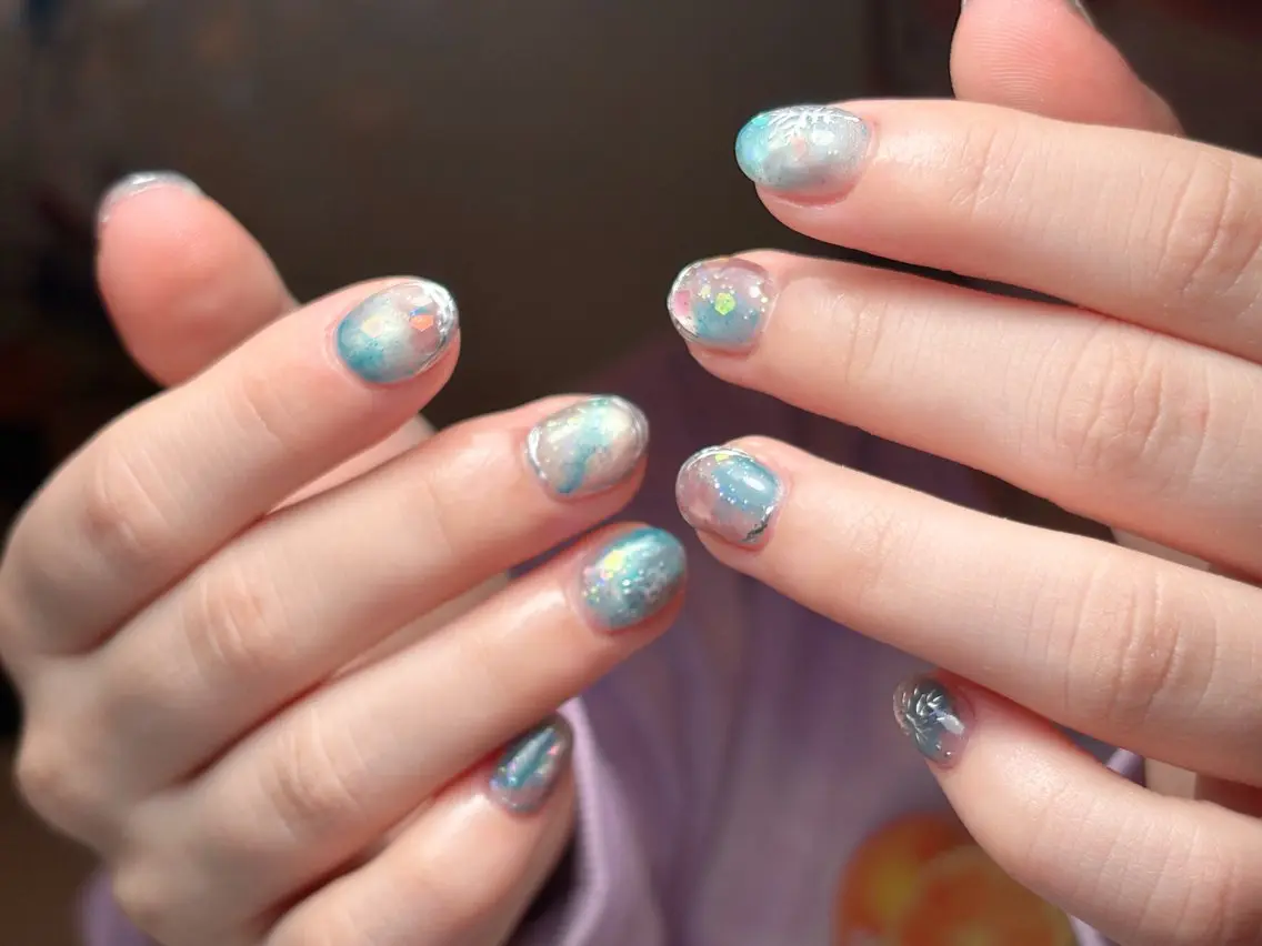 ネイル ブルー ジェルネイル ホログラムネイル キラキラネイル ラメ(グリッター) Wilu nail 二子新地駅徒歩30秒のネイルデザイン