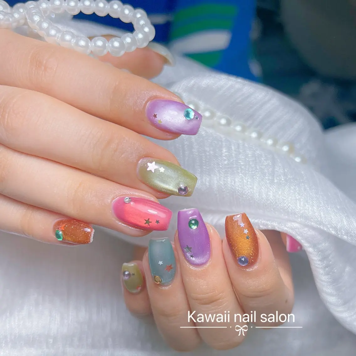 ネイル ドット フットネイル フレンチネイル 韓国ネイル マグネットネイル Hina KawaiiNailのネイルデザイン