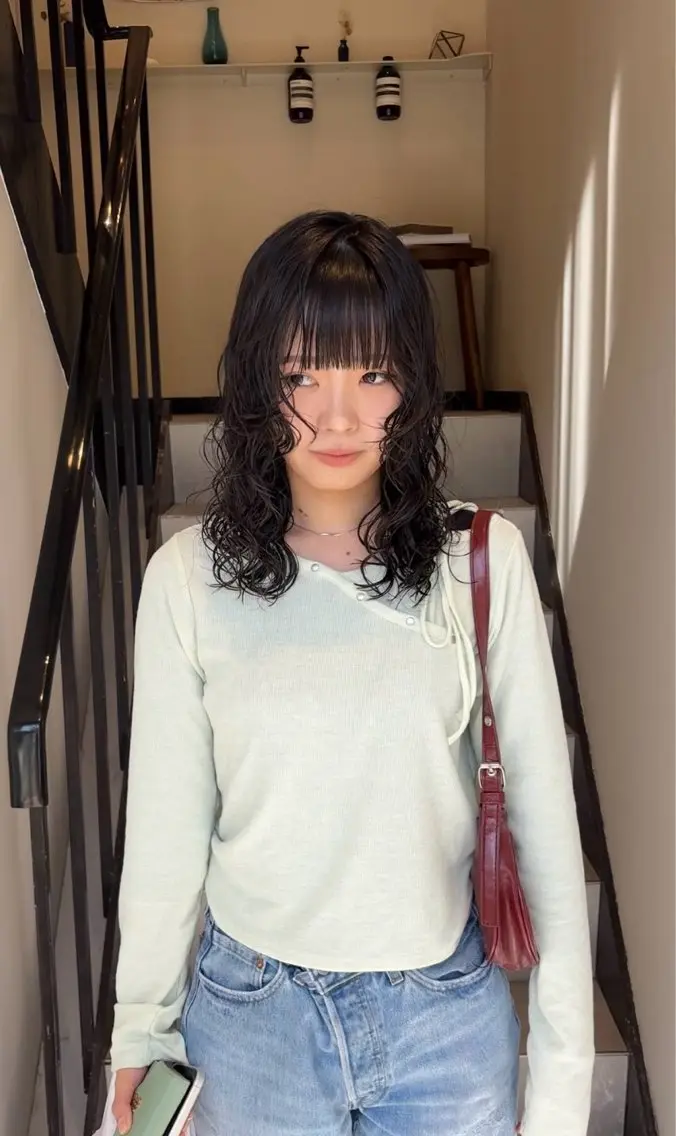 ミディアム パーマ カット パーマ トリートメント 桑本 さと子のヘアスタイル