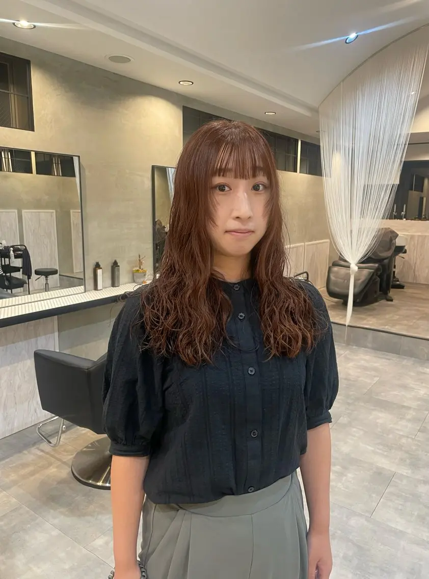 ロング カラー ブラウンカラー オレンジ オレンジブラウン 渋谷 留菜のヘアスタイル