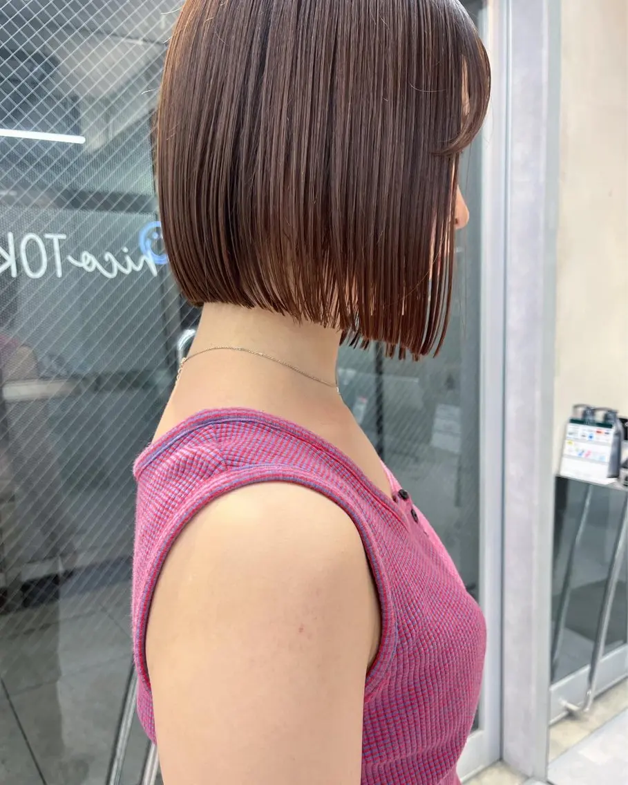 ミディアム カラー 縮毛矯正ボブ&顔まわ レイヤー♡TOMOEのヘアスタイル