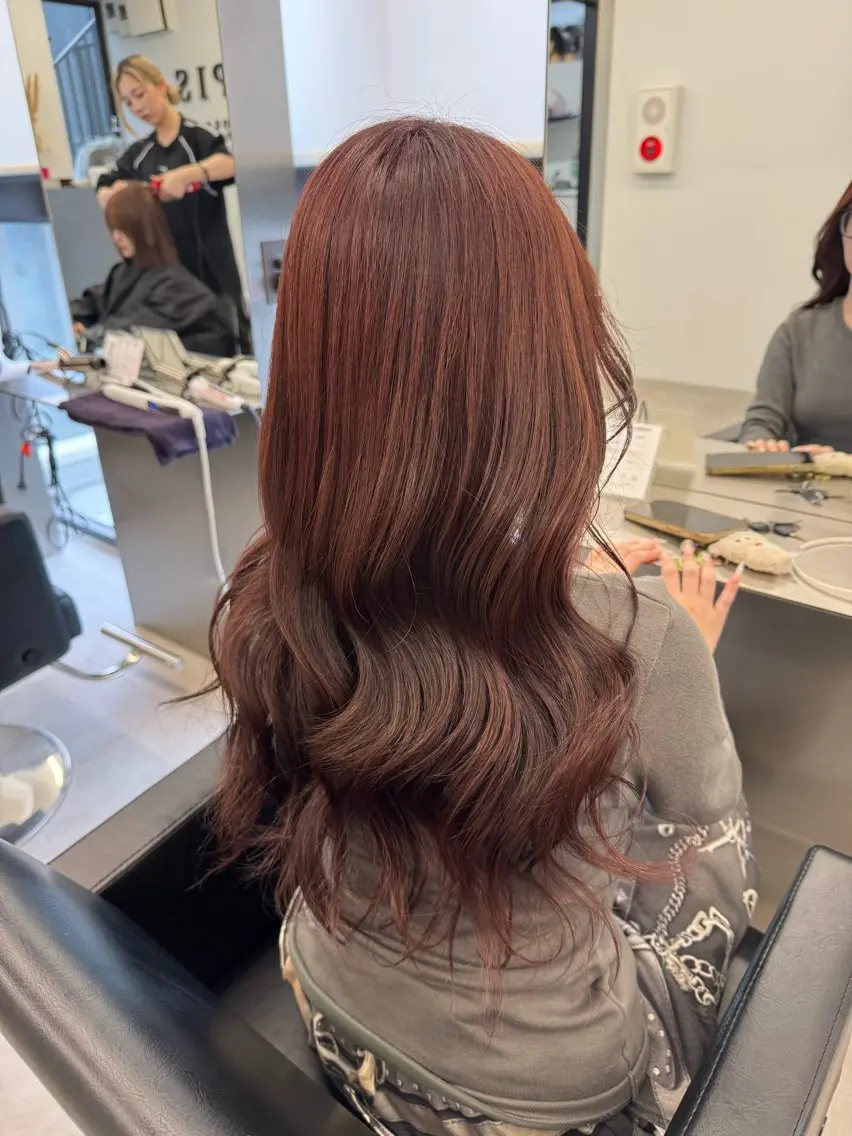 ロング カラー ブリーチ ブラウンカラー ブリーチなしカラー ピンクカラー ピンクブラウン カット ヘアカラー トリートメント ベージュ/エクステ /職人/KENTAのヘアスタイル
