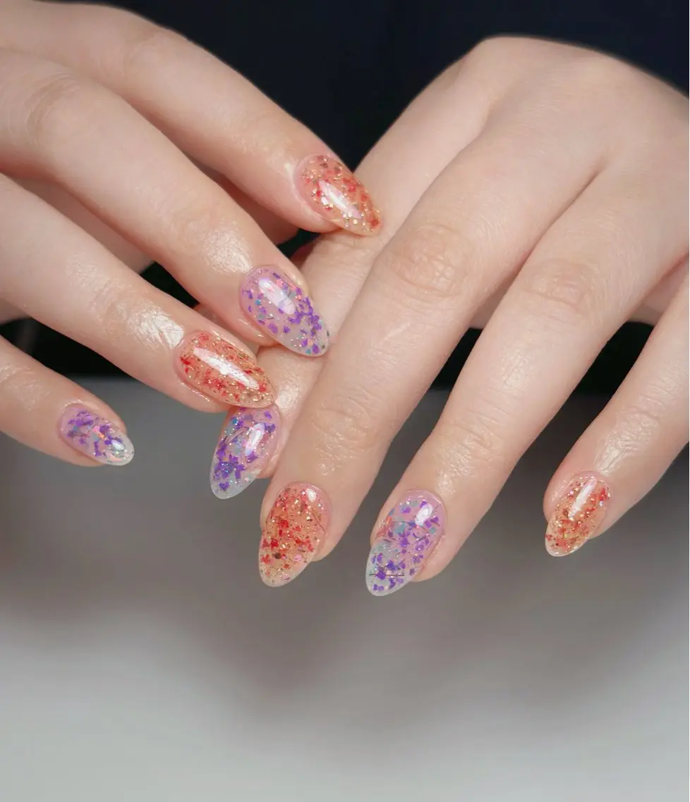 ネイル オーロラネイル 長さ出し フットネイル 韓国ネイル ラメ(グリッター) ハンドネイル 👍thumbs up nail👍のネイルデザイン