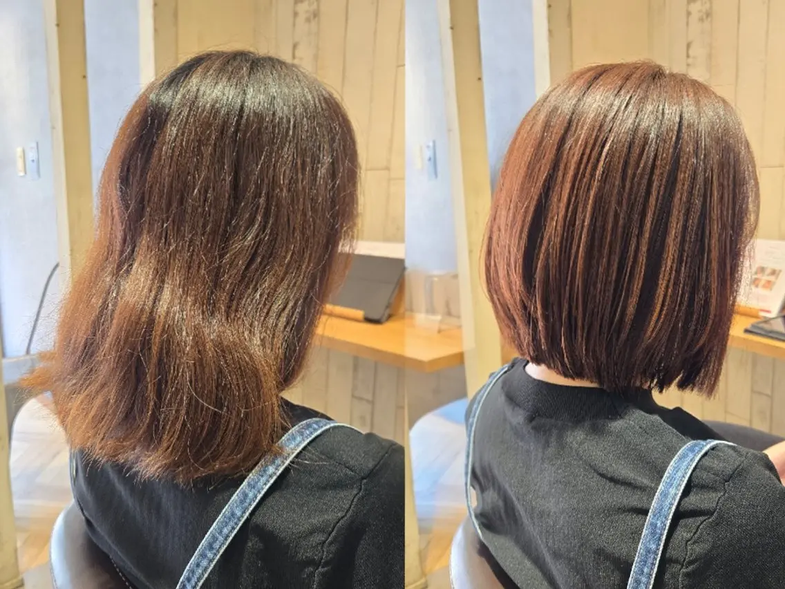 ミディアム カラー ボブレイヤー ボブ レイヤーカット カット ヘアカラー トリートメント 野村 果音(カノン)のヘアスタイル