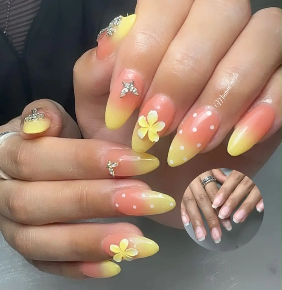 ネイル アートネイル フラワーネイル ガーリー キラキラネイル 韓国ネイル ハンドネイル Minami Nailsのネイルデザイン