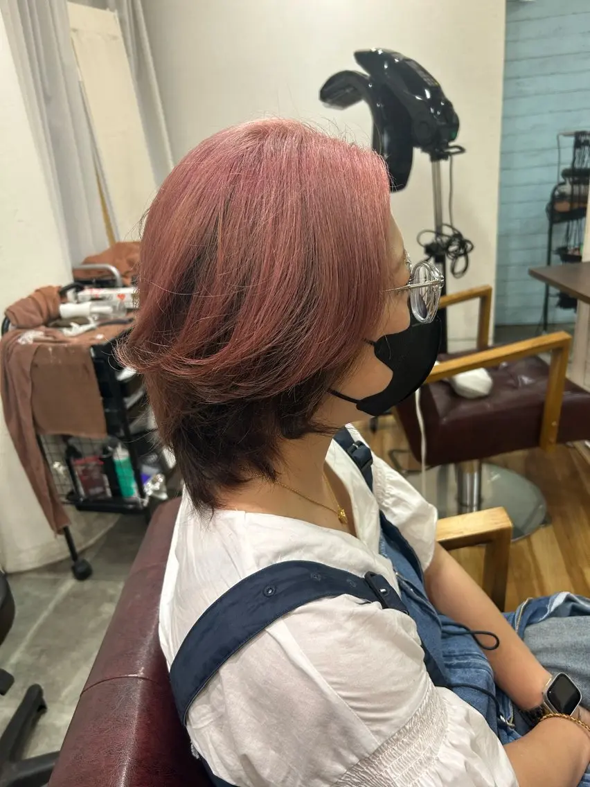 ミディアム カラー 黒髪 ピンクカラー カット ヘアカラー メンズパーマ 髪質改善☆有馬のヘアスタイル