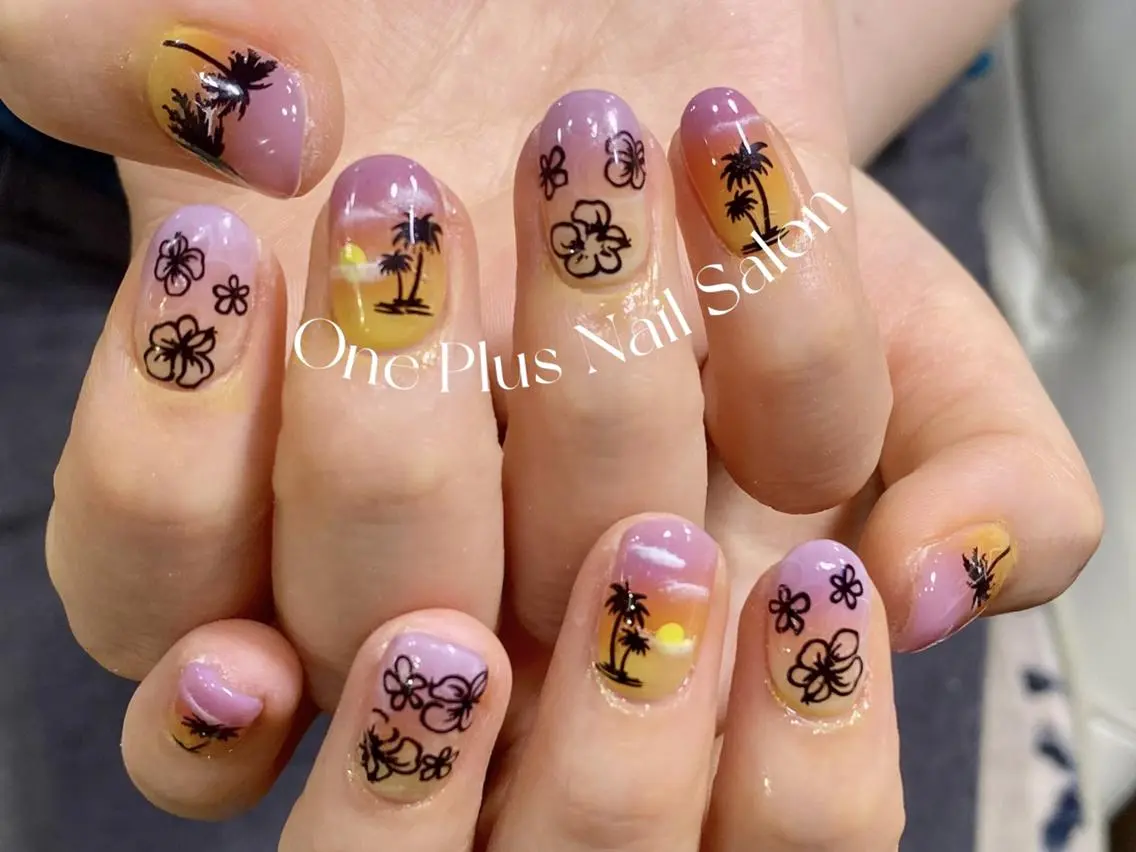 ネイル オーロラネイル 長さ出し フットネイル フレンチネイル ジェルネイル One Plus Nail Salonのネイルデザイン