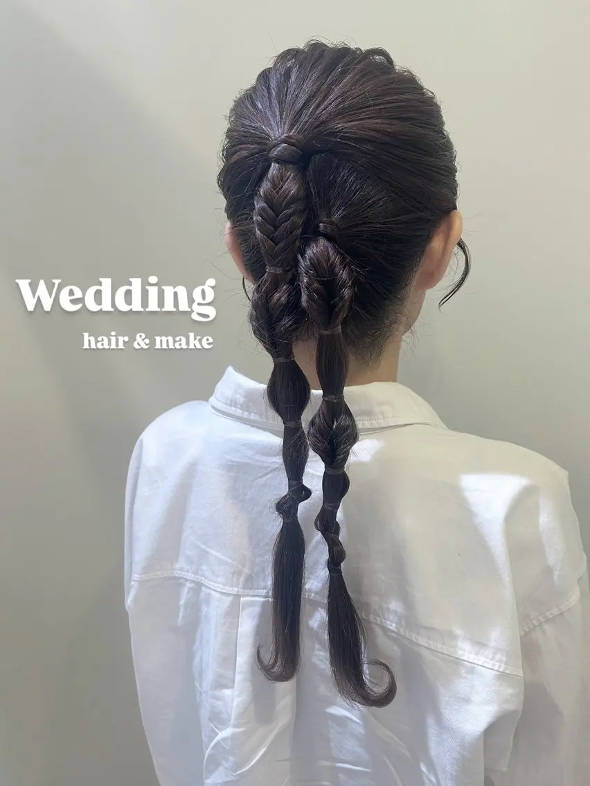 ロング ヘアアレンジ 結婚式・ブライダル ヘアセット ボウ🪞ヘアセット /メイク/マツパのマツエク・マツパデザイン