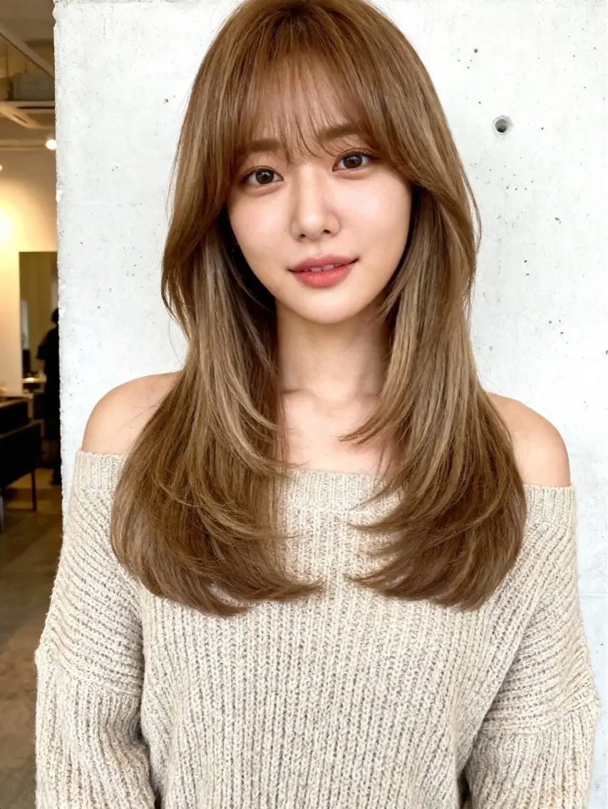 セミロング くびれヘア 顔まわりレイヤー 韓国風ヘア レイヤーカット 小顔カット カット 韓国レイヤーカット 🫧大阪梅田レイヤーのヘアスタイル