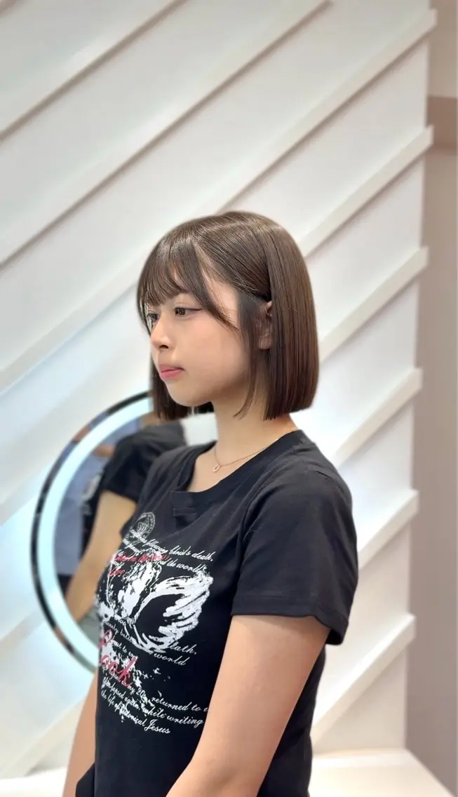 ミディアム カラー カット 縮毛矯正 トリートメント 山崎/ボブ縮毛矯正 レイヤー髪質改善のヘアスタイル