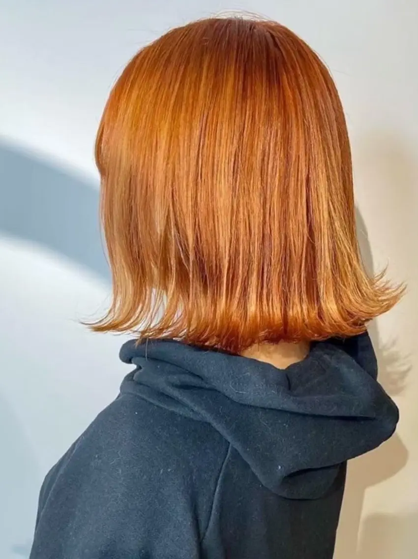 カラー ミディアム ハイトーンカラー オレンジ ボブ カット ヘアカラー 横川/髪質改善/ メンズパーマ特化吉良のヘアスタイル
