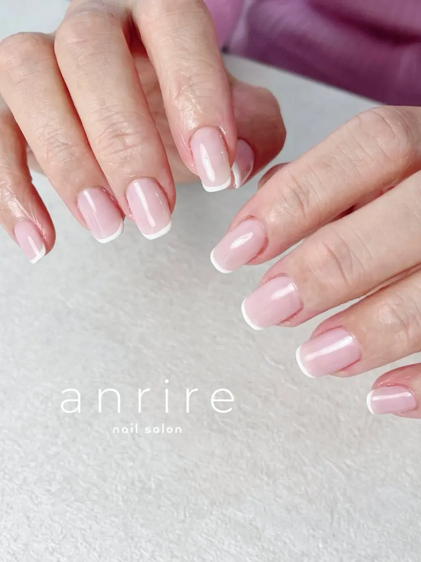 ネイル フレンチネイル ジェルネイル パラジェル ピンク シンプルネイル nailsalon anrireのネイルデザイン
