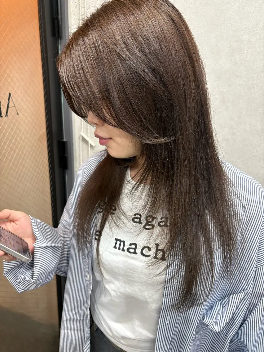 ロング カラー トリートメント ヘアカラー トリートメント 天神/ハイトーン/艶 カラー/Miharuのヘアスタイル
