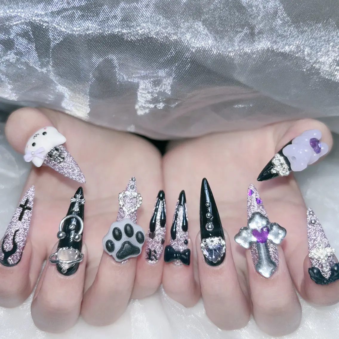 ネイル 成人式 ジェルネイル ロングネイル マグネットネイル ミディアムネイル ハンドネイル MoMoA Nail ネイル長さ出し専門店のネイルデザイン