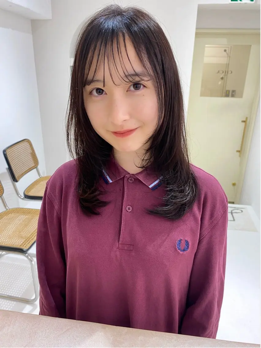 セミロング カラー 透明感カラー グレージュ カット ヘアカラー 似合わせレイヤー、 透けカラー/杉本花のヘアスタイル