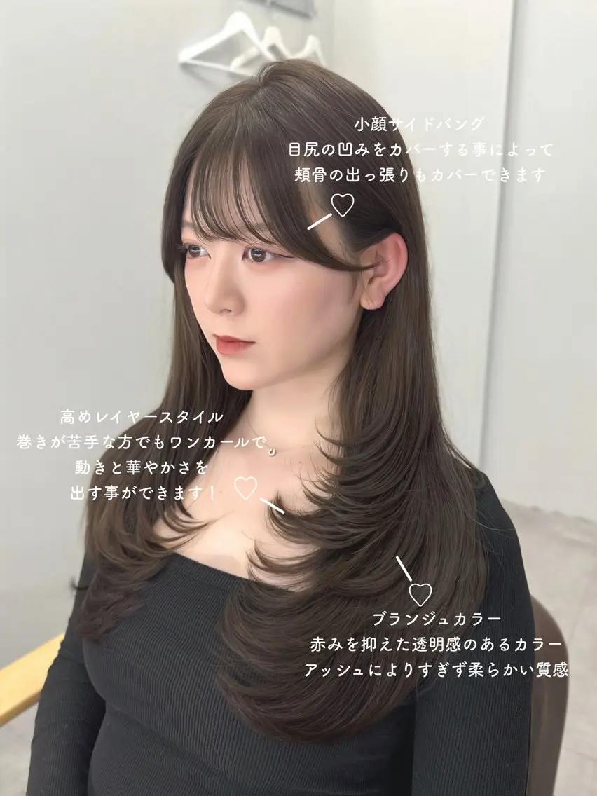 ロング カラー 顔周りカット 似合わせカット 小顔カット カット ヘアカラー トリートメント 骨格別小顔カット/ 顔周りカット/金井のヘアスタイル
