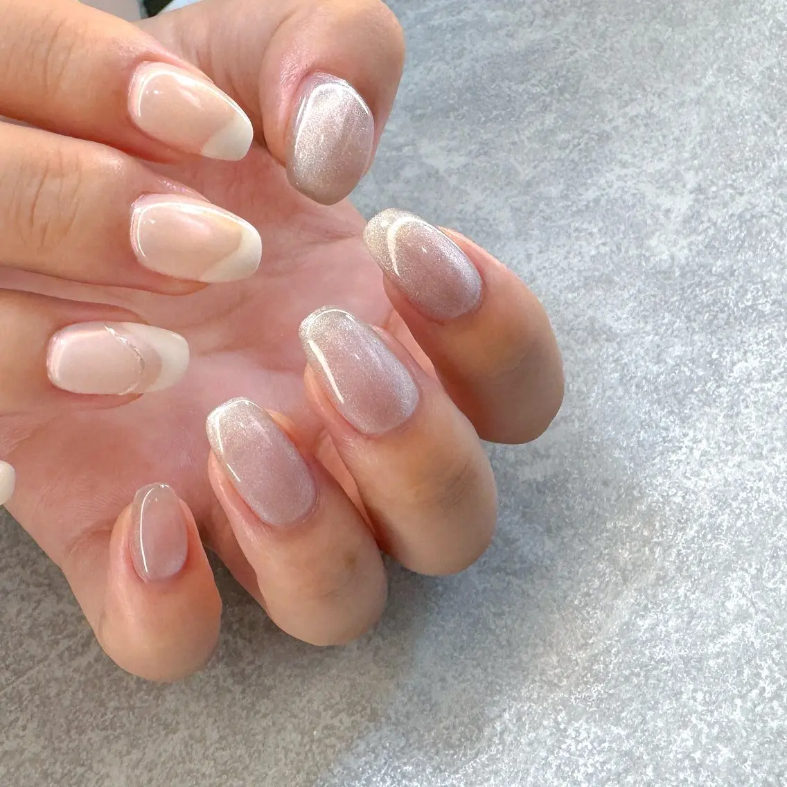 ネイル フレンチネイル マグネットネイル ミラーネイル ピンク シルバー ハンドネイル pointillé .ayaのネイルデザイン