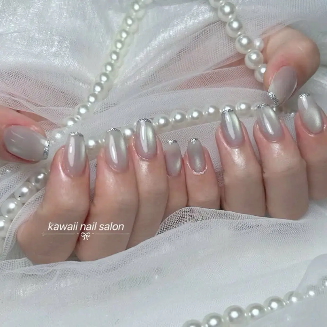 ネイル ドット フレンチネイル 韓国ネイル マグネットネイル オフィスネイル Kawaii Nail Salonのネイルデザイン