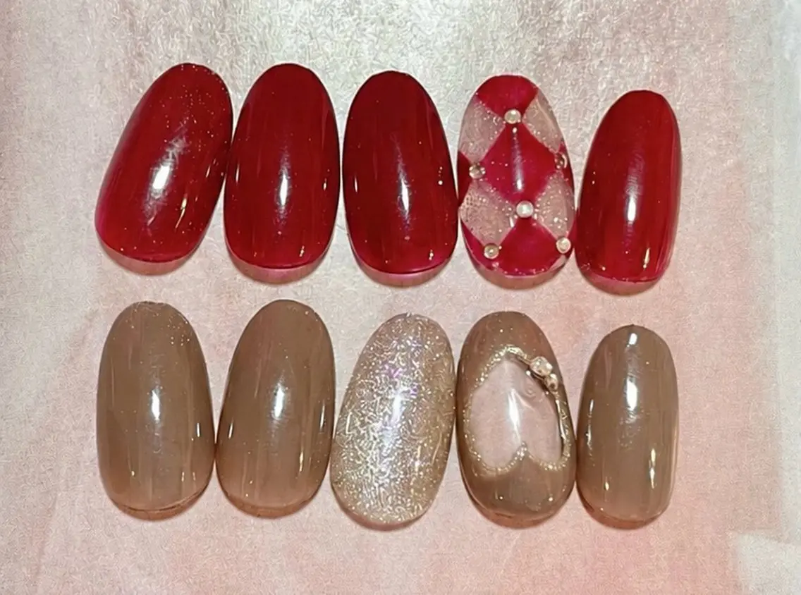 (オフ込み)キルティングorくり抜きハートnail/6週間長持ちの写真