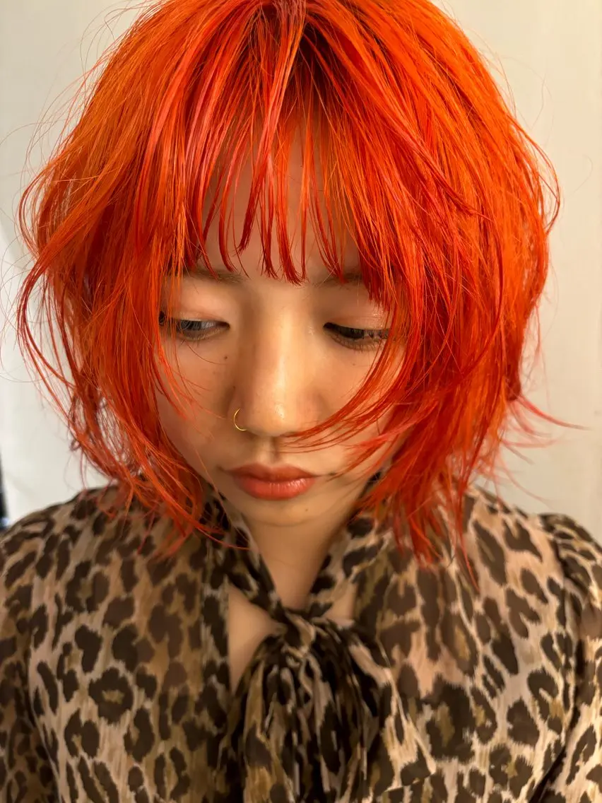 ミディアム カラー 🌀パーマ レイヤー ボブ/marinoのヘアスタイル
