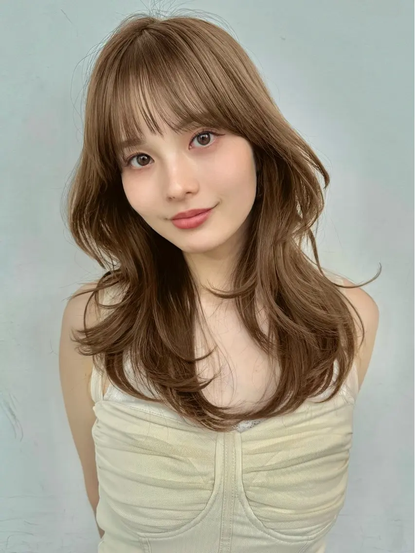 セミロング 韓国風ヘア レイヤーカット カット ヘアカラー トリートメント 本田 奈穂美のヘアスタイル