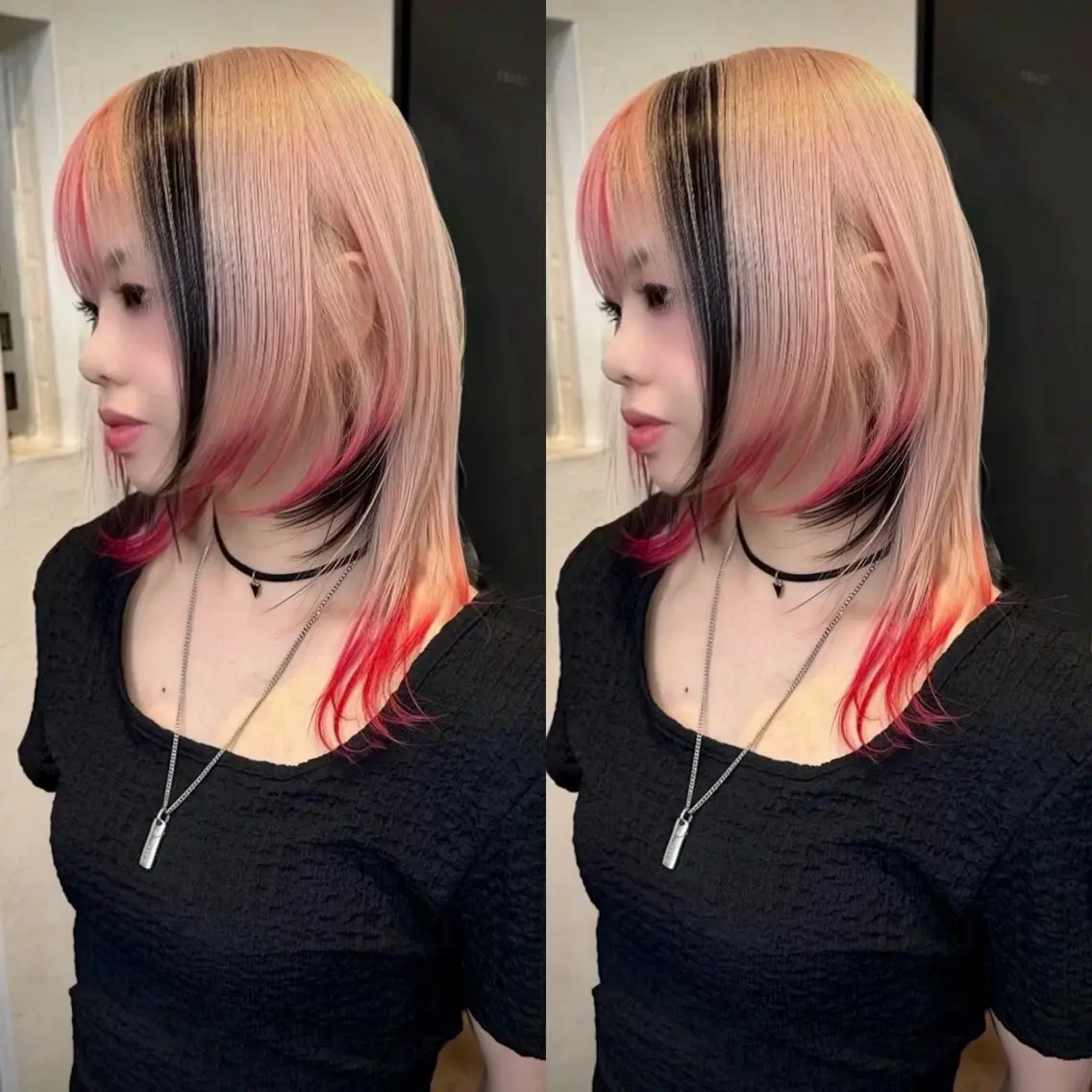 カラー 黒髪 ブリーチ デザインカラー ピンクカラー ヘアカラー slit kokoroのヘアスタイル