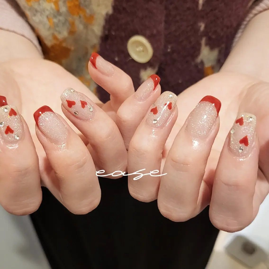 メンズ ネイル メンズ韓国風 フレンチネイル ハート 韓国ネイル ease NAILSALONのネイルデザイン