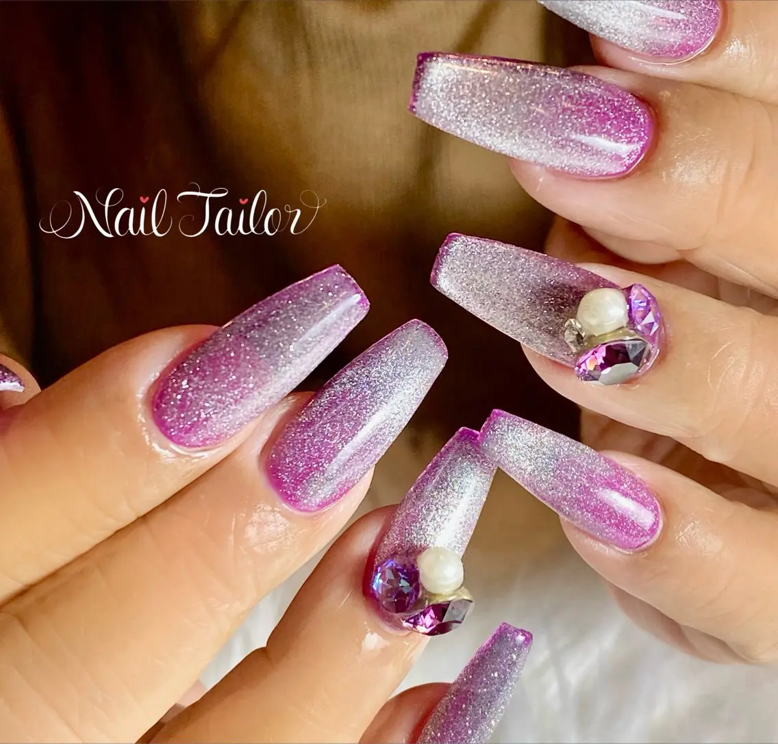 ネイル 長さ出し ジェルネイル キラキラネイル ロングネイル マグネットネイル ハンドネイル NailTailor ネイルテイラーのネイルデザイン