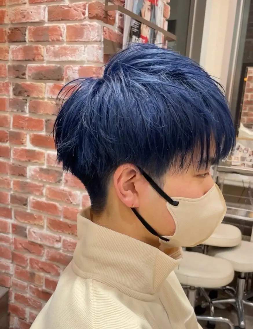ショート カラー メンズ メンズブリーチ ブリーチ ブルーカラー ✨似合わせ特化美容師 WILL上村 拳吾のヘアスタイル