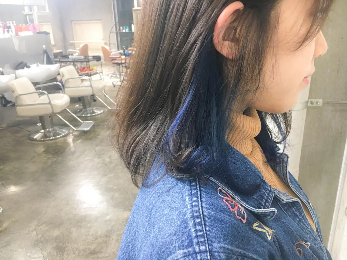 ミディアム カラー ブルーカラー 北條 優輝のヘアスタイル