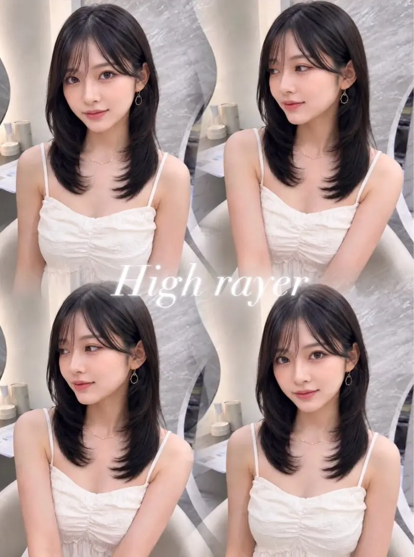 セミロング カラー ヘアアレンジ 黒髪 ブルーカラー ブルーブラック 透明感カラー グレージュ カット ヘアカラー 🖤kana韓国ヘア 艶髪カラー特化🖤のヘアスタイル