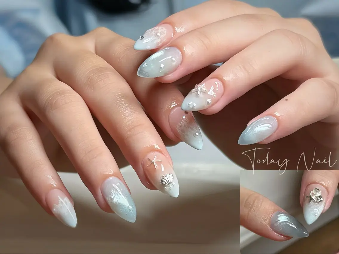 ネイル ブルー グラデーション マグネットネイル 夏ネイル ハンドネイル りゅうToday Nailのネイルデザイン
