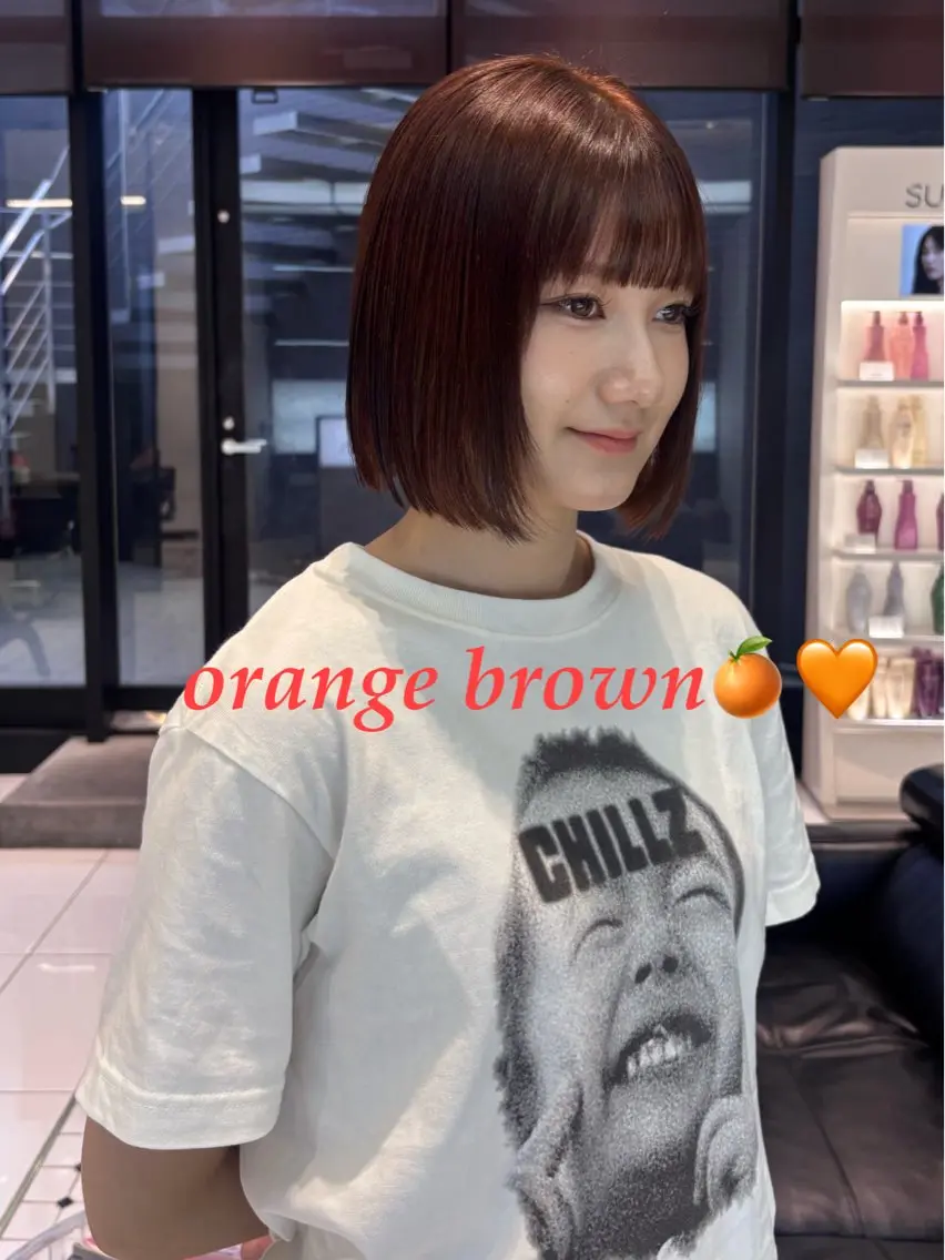 カラー ブリーチ ブラウンカラー ブリーチなしカラー オレンジ オレンジブラウン ヘアカラー ✮KEEN吉祥寺✮ YUNAのヘアスタイル