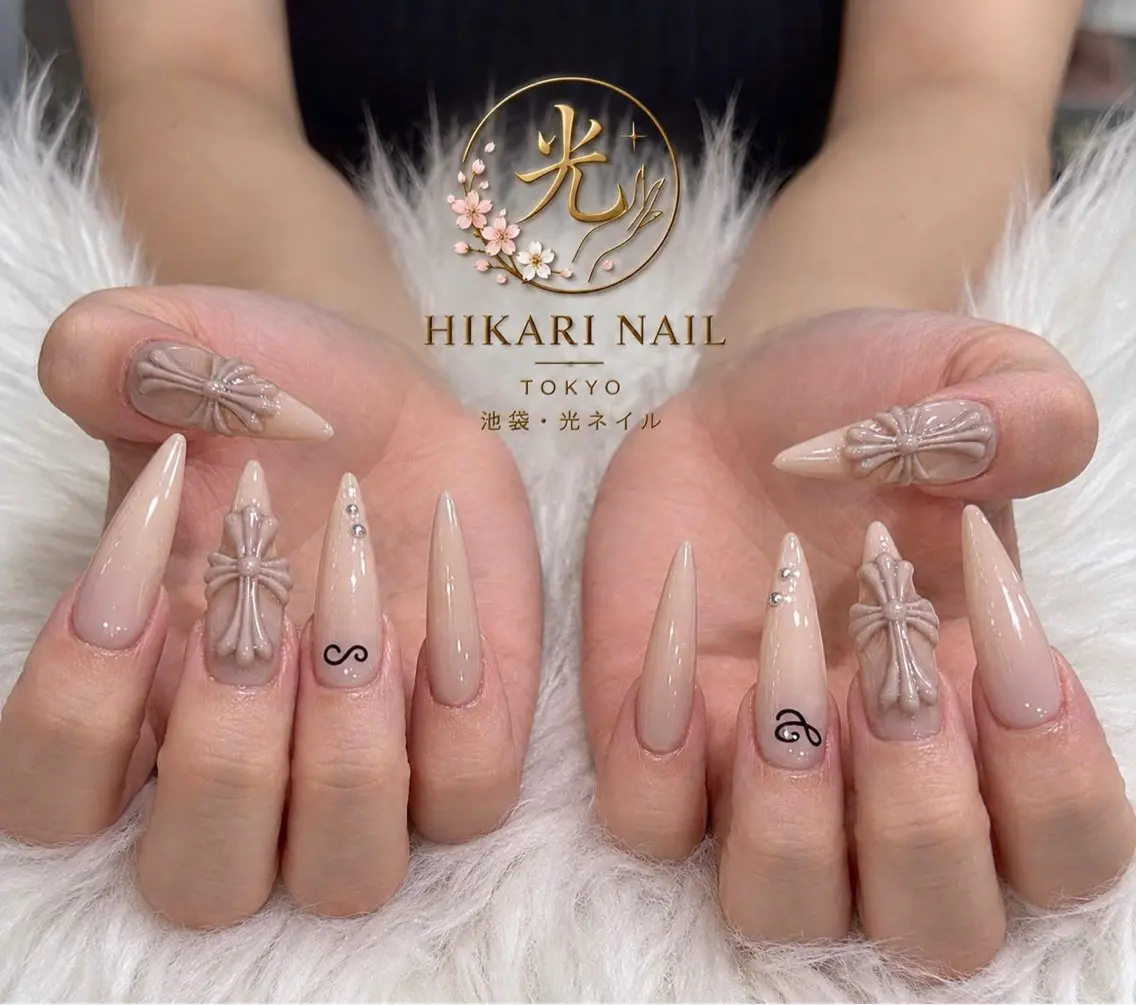ネイル チークネイル 長さ出し フレンチネイル ガーリー ハロウィン ハンドネイル HikariNail Ikebukuroのネイルデザイン