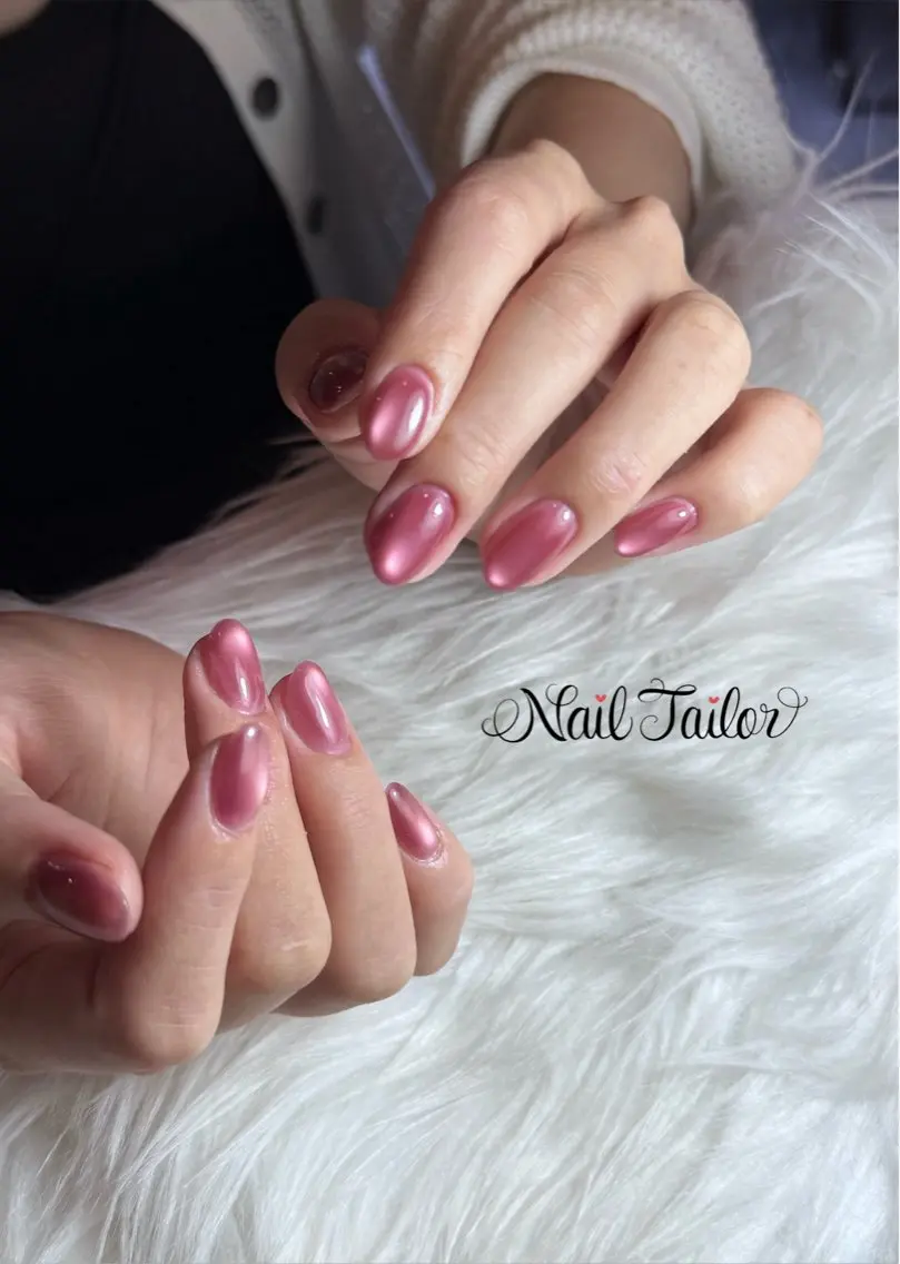 ネイル マグネットネイル ピンク ハンドネイル NailTailor ネイルテイラーのネイルデザイン