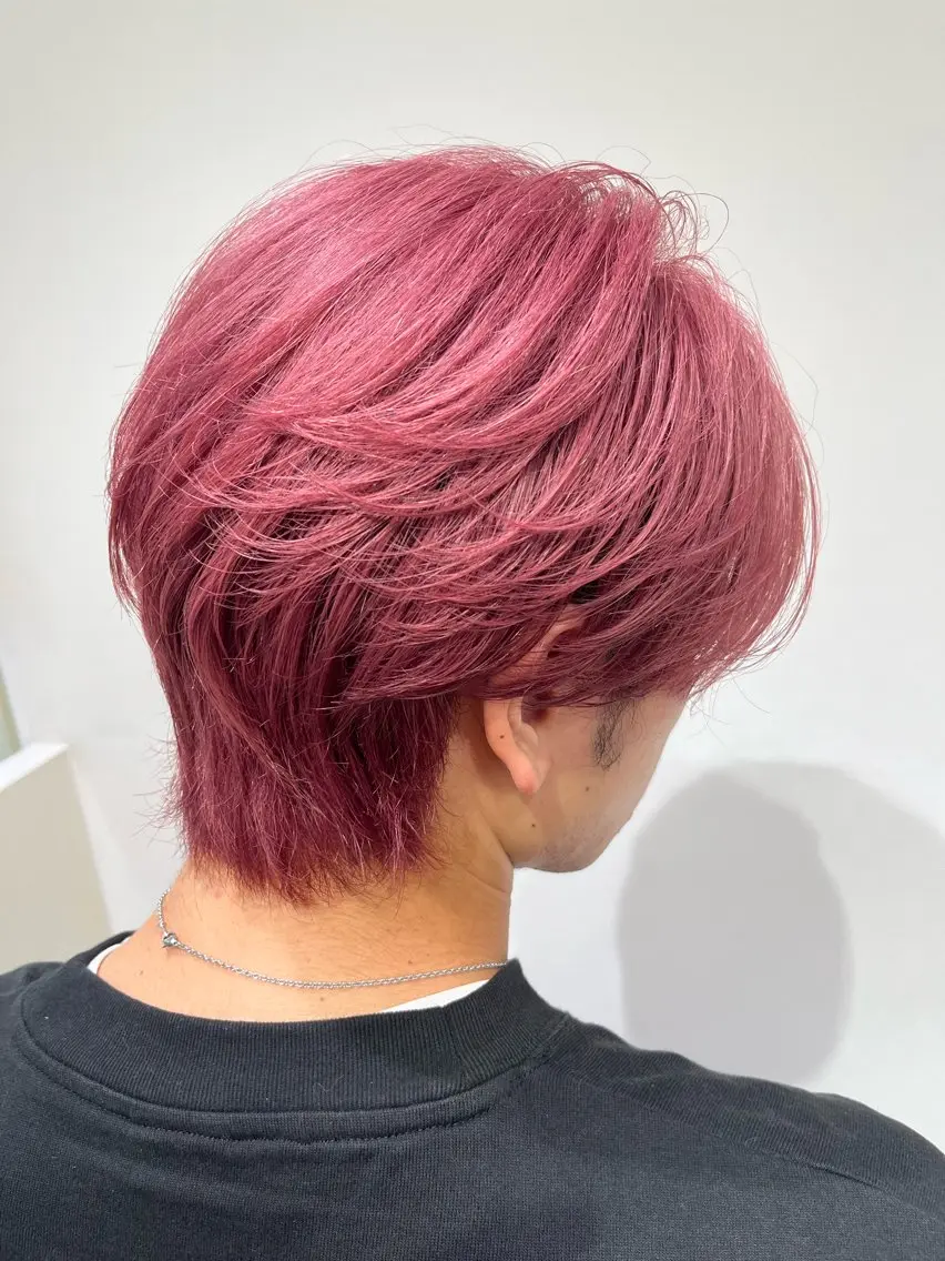 ショート カラー メンズ メンズブリーチ ベージュカラー ブリーチ ピンクカラー ピンクベージュ カット ヘアカラー トリートメント 【メンズ縮毛矯正/ Ryoka】のヘアスタイル