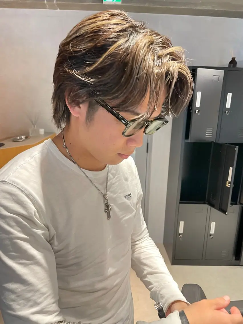 ミディアム カラー パーマ ヘアアレンジ メンズ ヘアカラー メンズ特化 しゅうへいのヘアスタイル