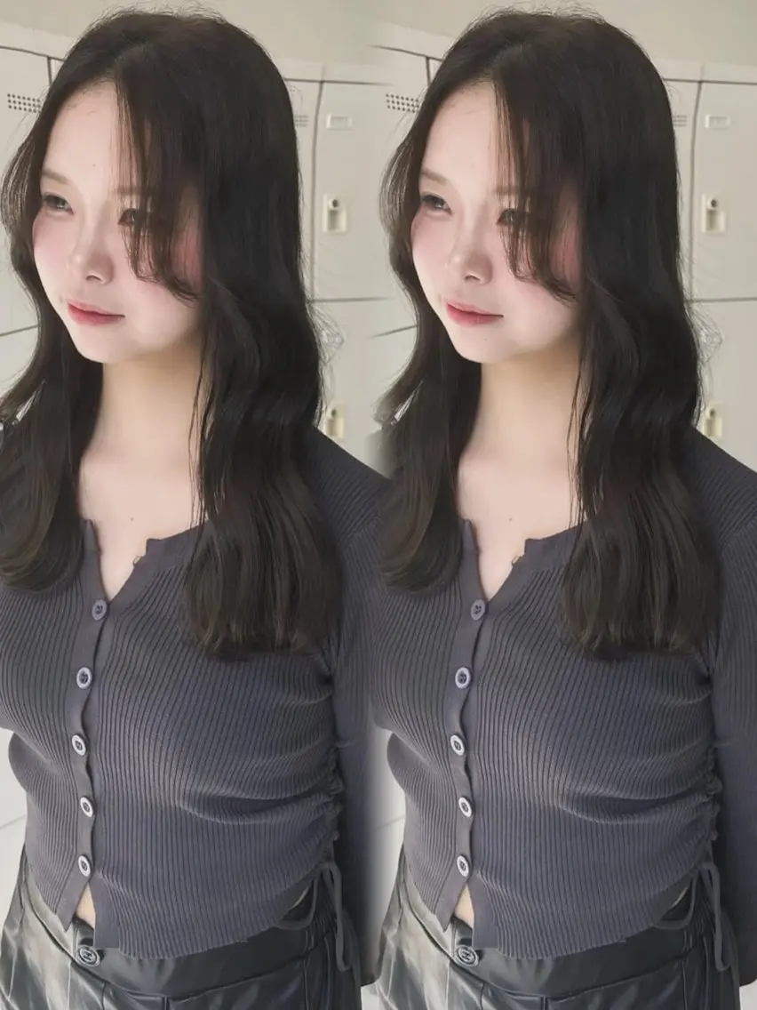 ロング 顔周りカット 韓国風ヘア レイヤーカット 似合わせカット カット ヘアカラー トリートメント 顔まわりレイヤー/諒 オリーブカラー/天神のヘアスタイル