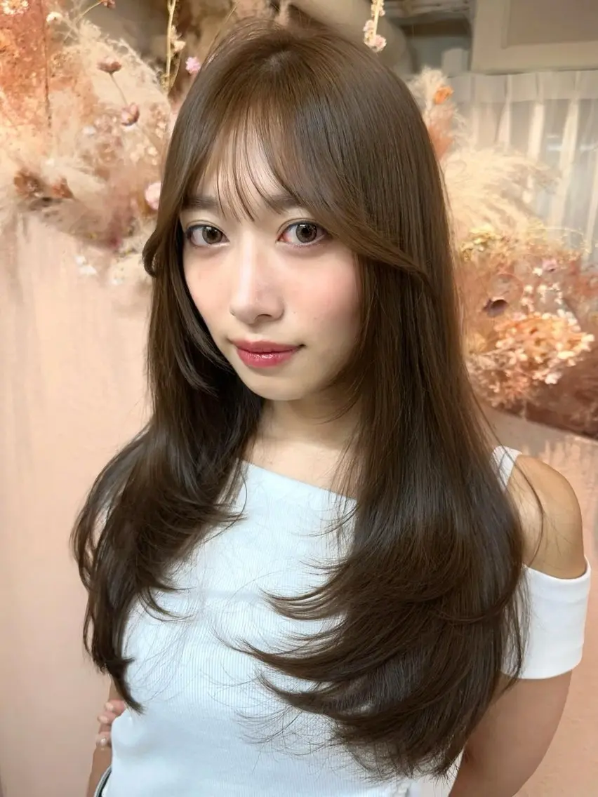 ロング カラー ベージュカラー レイヤーカット トリートメント 韓国ヘア🦢🖤 Sayumiのヘアスタイル