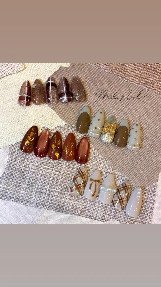 ネイル アートネイル ブラウン フレンチネイル マグネットネイル シンプルネイル ハンドネイル Mila Nail🐈のネイルデザイン