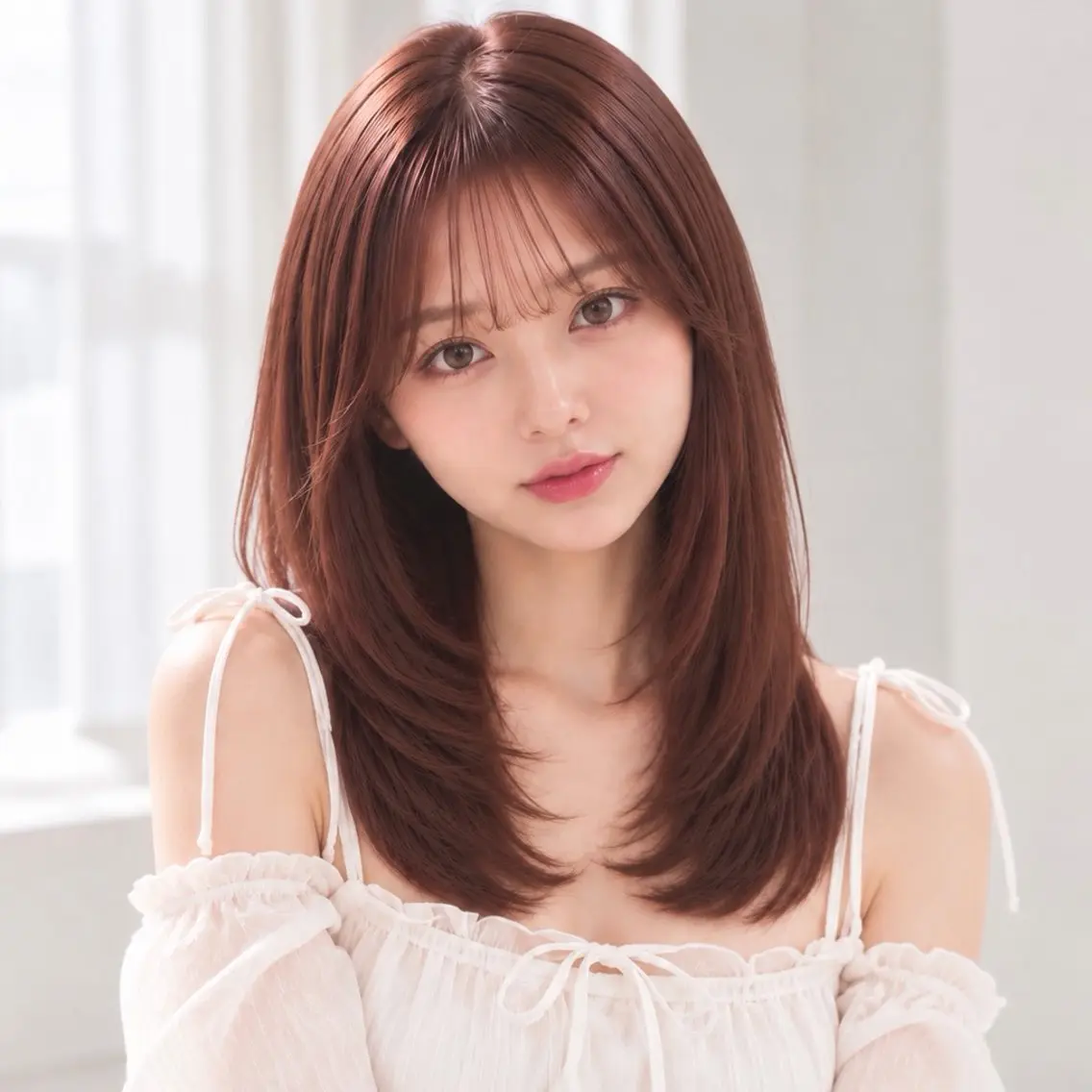 セミロング セミロングレイヤー ピンクブラウン レイヤーカット シースルーバング カット ヘアカラー トリートメント 艶カラー/レイヤー/ 顔周りカット♡こいみのヘアスタイル